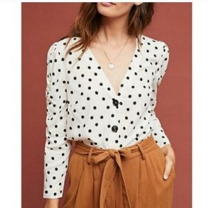 Anthropologie Maeve polka dot button blouse